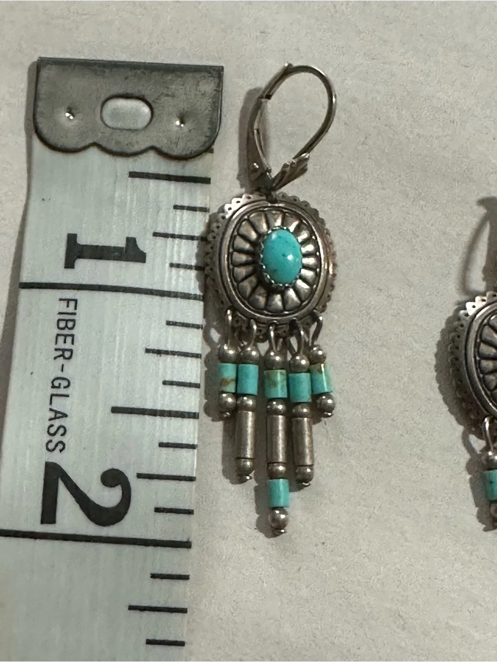Vtg QT Southwest Sterling 925 Turquoise Dream Catcher Dangle Earring 2” Pierced